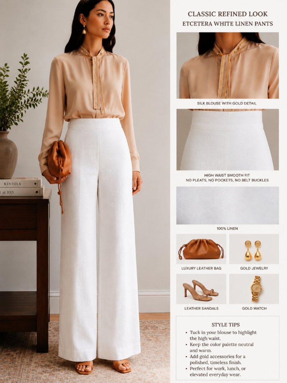 ETCETERA White 100% Linen Wide Leg Trousers Size 4 NWT Resort Wear - Picture 6 of 6